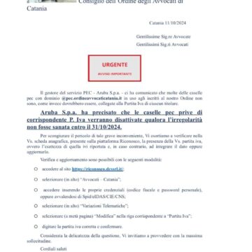 Attenzione: Importante Avviso sul Servizio PEC per gli Avvocati di Catania