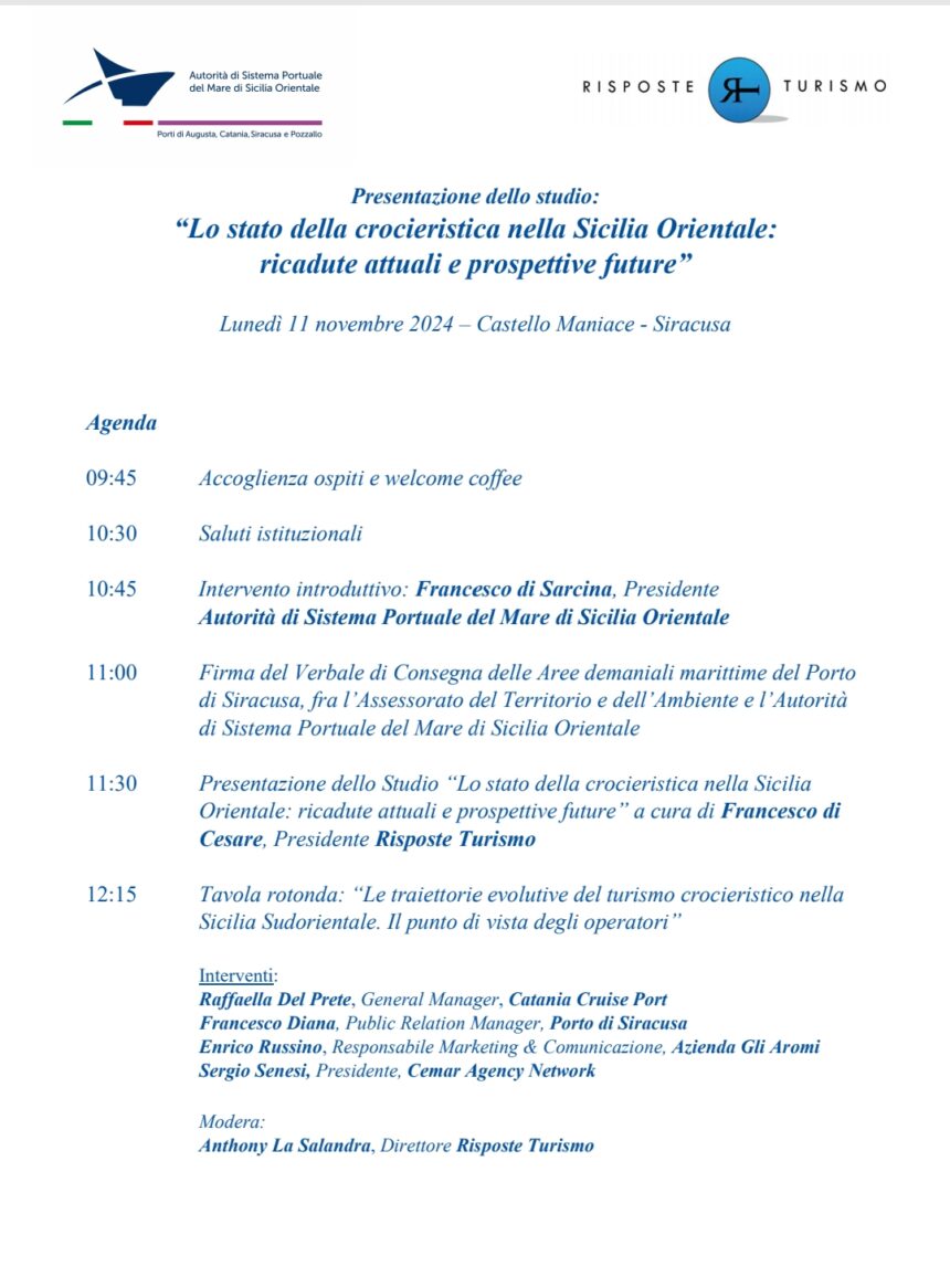 Presentazione dello Studio “Lo stato della crocieristica nella Sicilia Orientale: ricadute attuali e prospettive future”