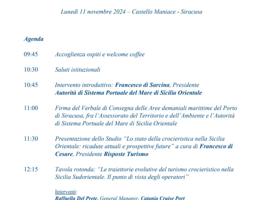 Presentazione dello Studio “Lo stato della crocieristica nella Sicilia Orientale: ricadute attuali e prospettive future”